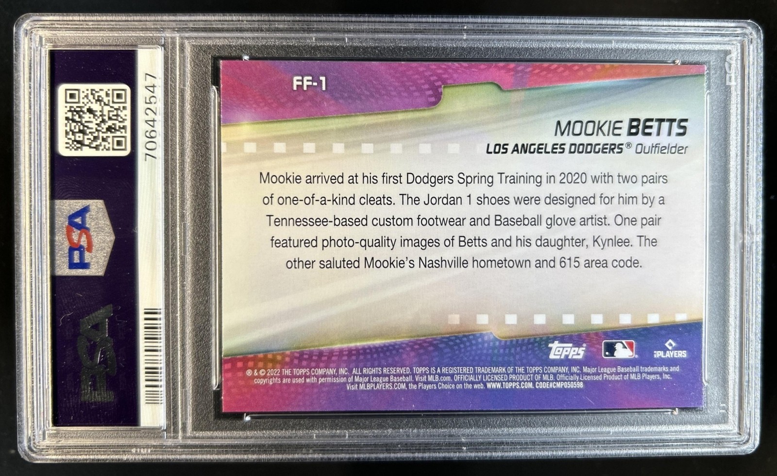 2022 Topps Mookie Betts Flashiest Feet #FF-1 Dodgers PSA 9 view 2