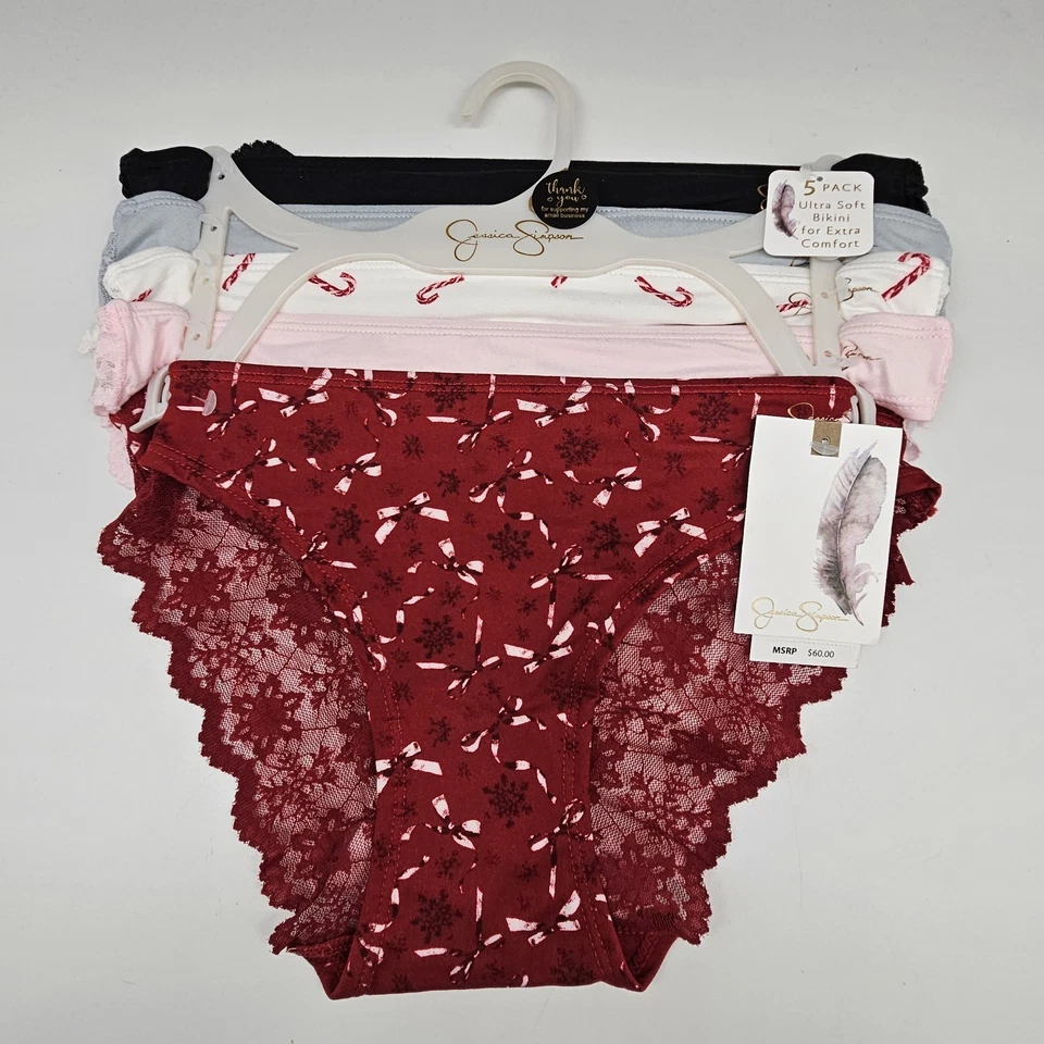 Paquete de 5 bragas de bikini de encaje para mujer JESSICA SIMPSON S M L XL negro blanco rojo rosa Foto 2 de 4