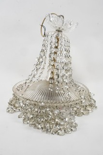C68G52 Glas Deckenleuchter Lüster Ziersteinketten Vintage