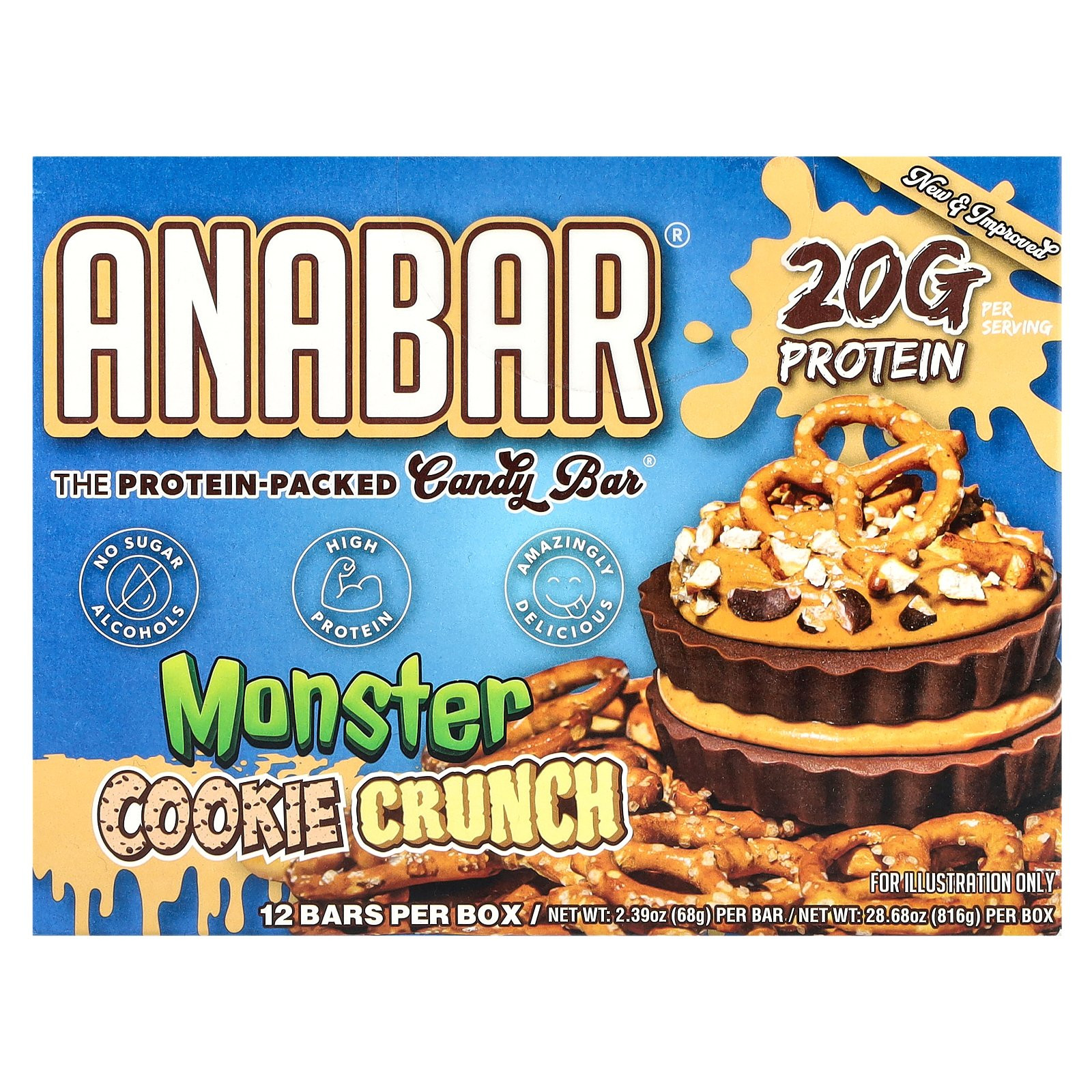 Шоколадный батончик с протеиновой начинкой Monster Cookie Crunch, 12 батончиков, 2,39 унции (68 г)