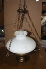 Vintage Hanging Hurricane Ceiling Fixture w/  Hobnail White Milk Glass Shade
