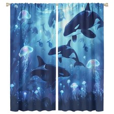 Coastal Orca Undersea World Blackout Curtains for Bedroom/Living Room, Whale ...