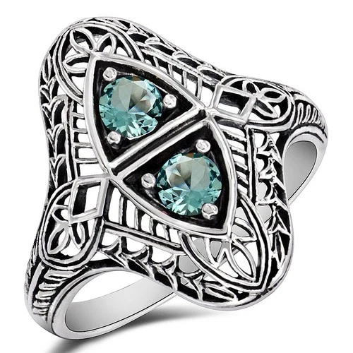 1CT Aquamarine 925 Sterling Silver Edwardian Style Ring Sz 6 XA3-7