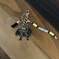 Handmade Batman Keychain Beaded Charm with Tassel   Superhero Gift Key Ring