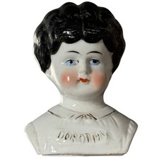 Antique German Hertwig Low Brow Black Hair Pet Name Dorothy China Doll Head 3"