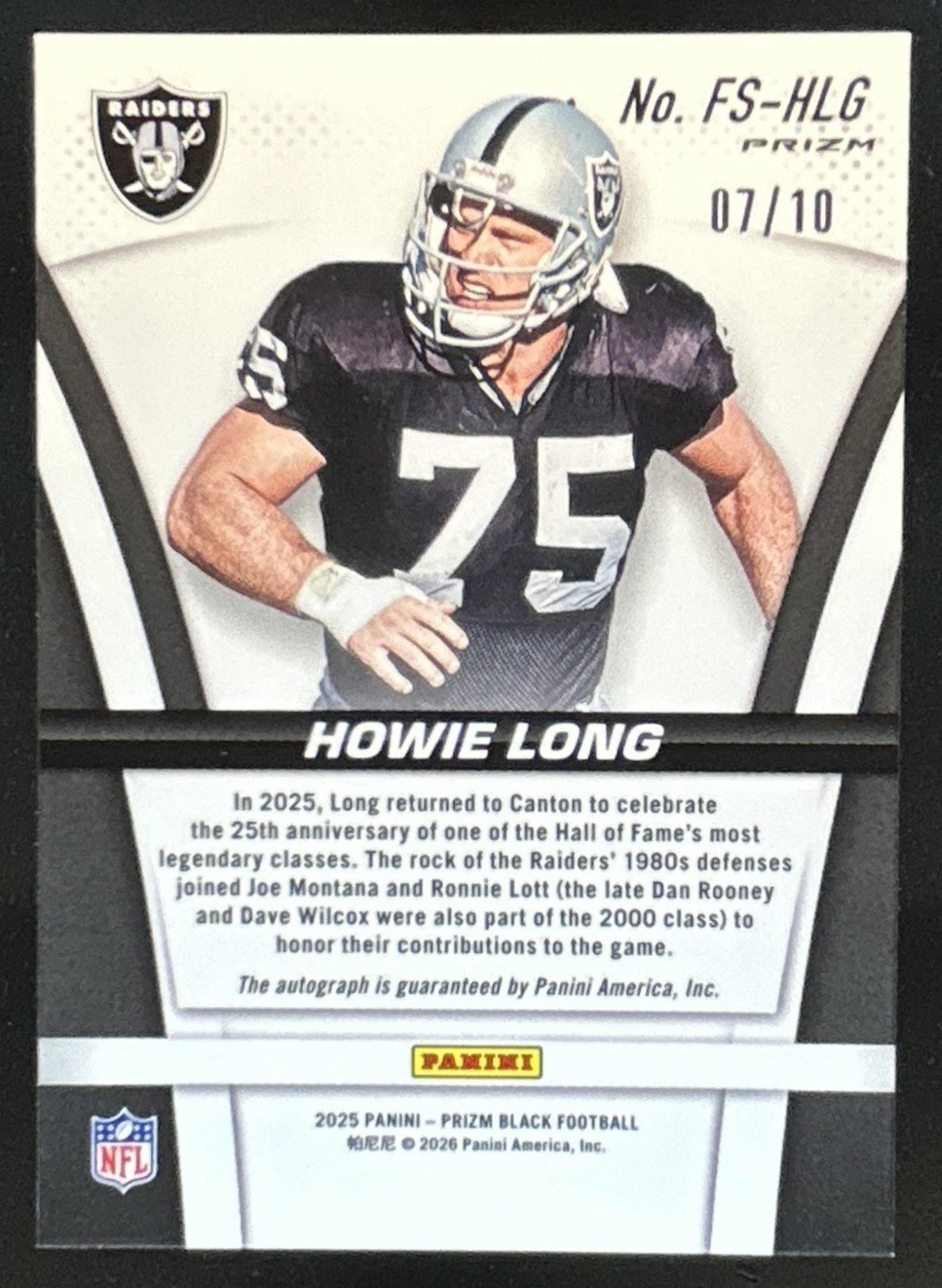 2025 Panini Prizm Black Howie Long Flashback Signatures Gold Auto #/10 Raiders view 2