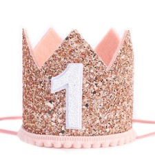 Glitter Crown - Photo Booth Props, Party Hat for Baby's 1st Pink and Gold 