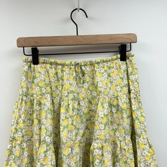 Girl's Mini Boden Lemon Floral Poplin Pull-On Tiered A-Line Skirt Yellow 13/14 - Image 2 of 4
