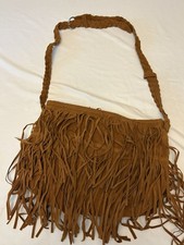Boho Fringe Crossbody Bag Brown Faux Suede Braided Strap Western Festival