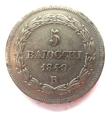 Vatikan: 1849 5 Baiocchi M&uuml;nze Pius IX / Wappen