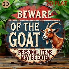 Circular rustic Beware of the Goat Tin Metal Signs Home D cor 8x8