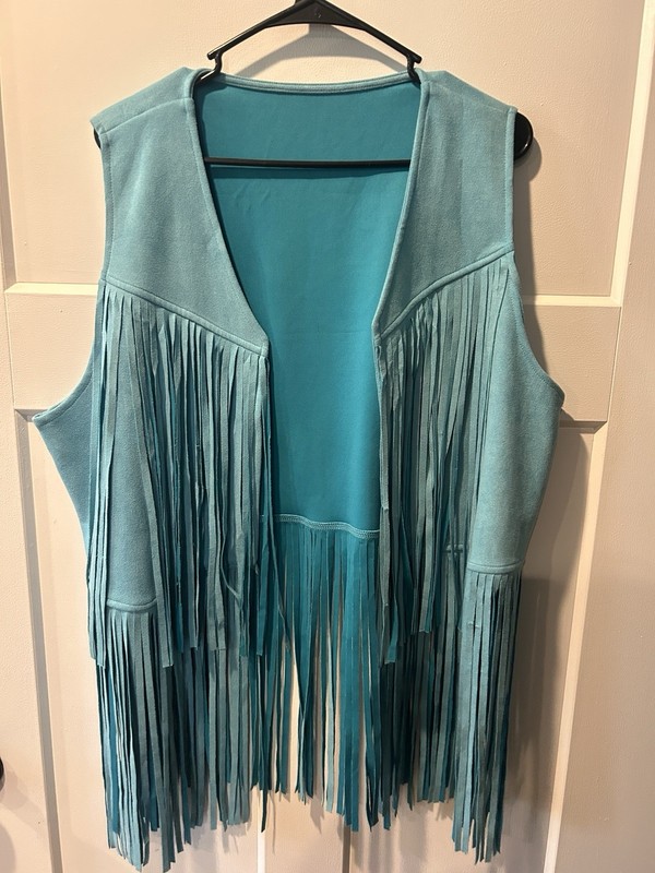 Blue/Teal Fringe Vest - Bohemian Or Western - Faux Suede, One Size