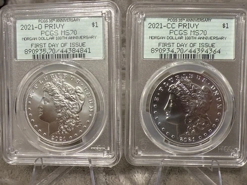 2021 CC / 2021 O MORGAN SILVER DOLLAR FDOI PCGS MS70 35TH ANNIVERSARY OGH