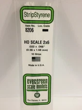 EVG8206 HO SCALE 2X6 .022X.066 STRIPS 10PC