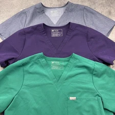FIGS Caterina Scrub Tops (Lot of 3) Womens L Green Gray Purple Large