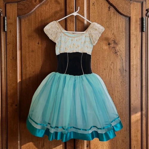 SA Ballet Dress Dance Costume Black Velvet, Mint Tulle Gold Thread Satin Sequins