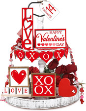 Valentine  S Day Decoration Heart XOXO Love Wooden Signs Indoor Tabletoptop 12Pcs