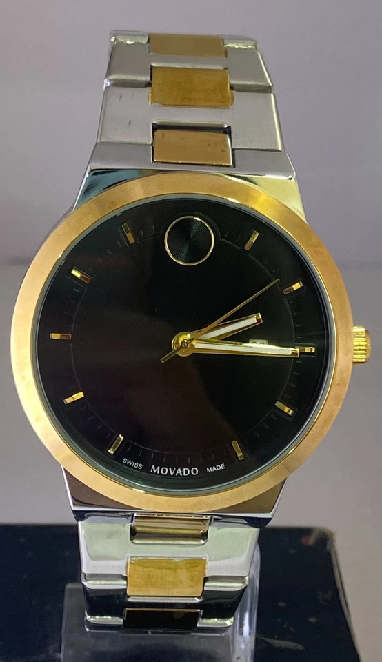 Reloj Pulsera Cuarzo Reacondicionado de Lujo Dos Tonos Movado Negrita Verso Fecha 3 en Punto Foto 2 de 4