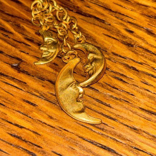 Vintage Pair 2 1/2" KIRKS FOLLY Quarter Moon & Star Dangle Pierced Earrings - Picture 5 of 24