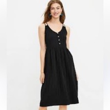 Loft black strappy midi button dress size medium