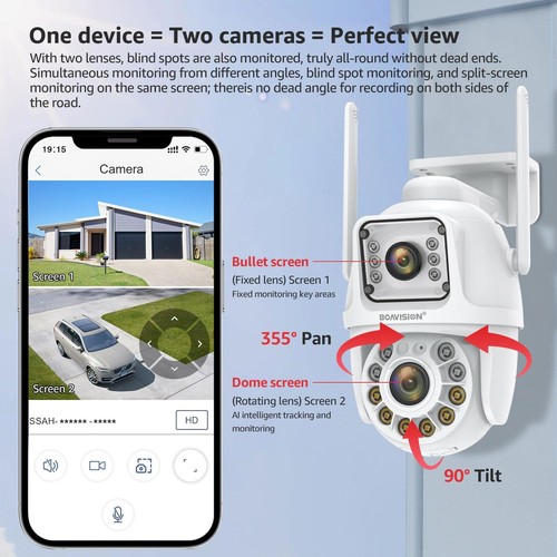 Dual Lens Linkage Überwachungskamera Outdoor, Wireless PTZ Dual Screen Kamera, 360... - Bild 2 von 8