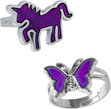 Mood Ring 2 Pcs Unicorn Horse and Butterfly Color