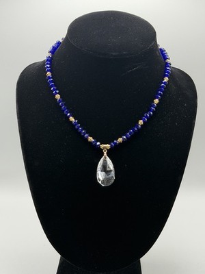 Handmade Swarovski Elements Crystal Necklace Cobalt Blue Beaded Gold Tone #1001