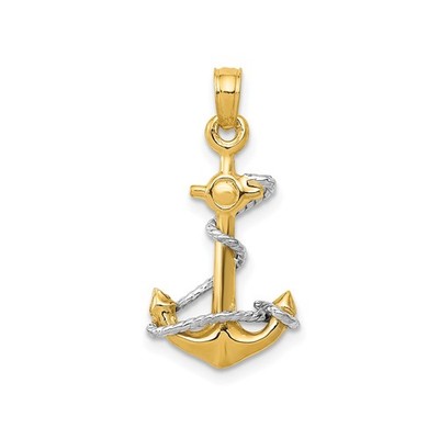 10k Two-Tone Gold Anchor Pendant with Rope Detail Nautical Christian Jewelry