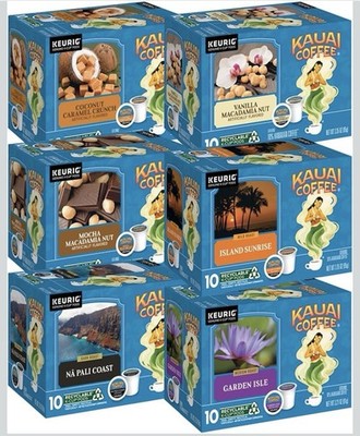 Kauai Coffee Variety Pack 10 Cup Box Premium Arabica Keurig K-Cup - 6 Boxes