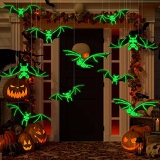 12PCS Halloween Hanging Glowing Bats Decorations for Outdoor Yard Indoor