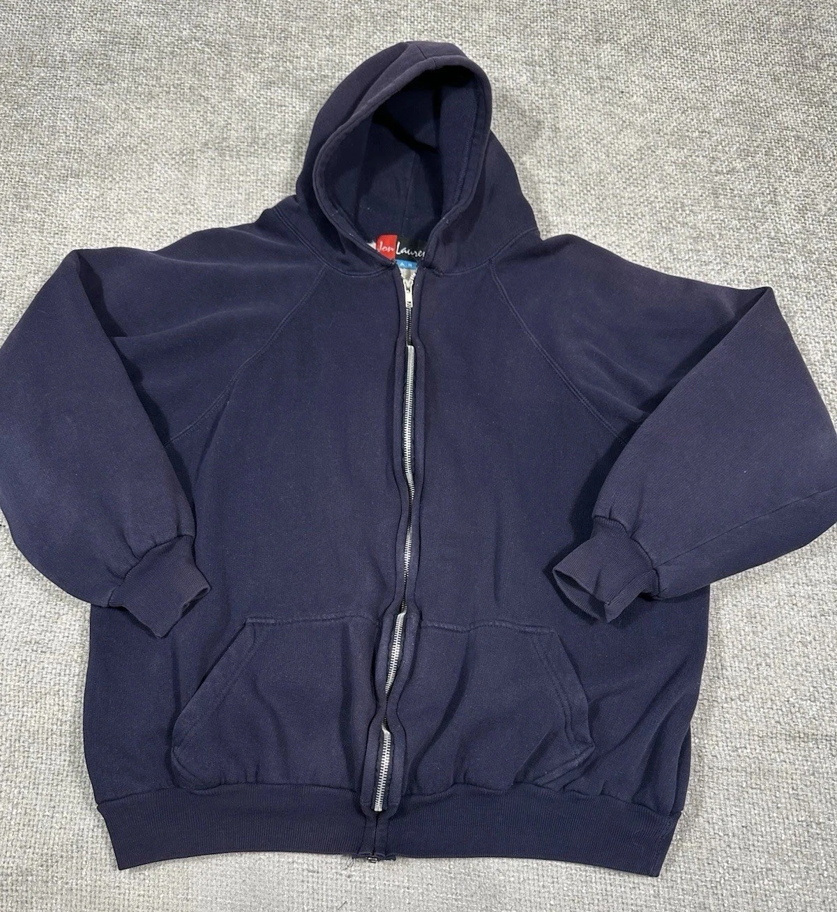 Vtg Jon Lauren Hoodie XL 90s Blue Blank Thermal Lined Hooded Faded Grunge
