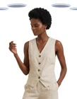 Ex JD Williams Women's Waistcoat - Sleeveless Woven Linen Waistcoat Beige