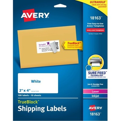Avery Shipping Labels, 2'' x 4'', Paper, White, TrueBlock , Laser/Inkjet