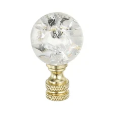 1/4-27 Lamp Finial Cap Knob,  Clear Crackle Ball Shaped Crystal, Golden