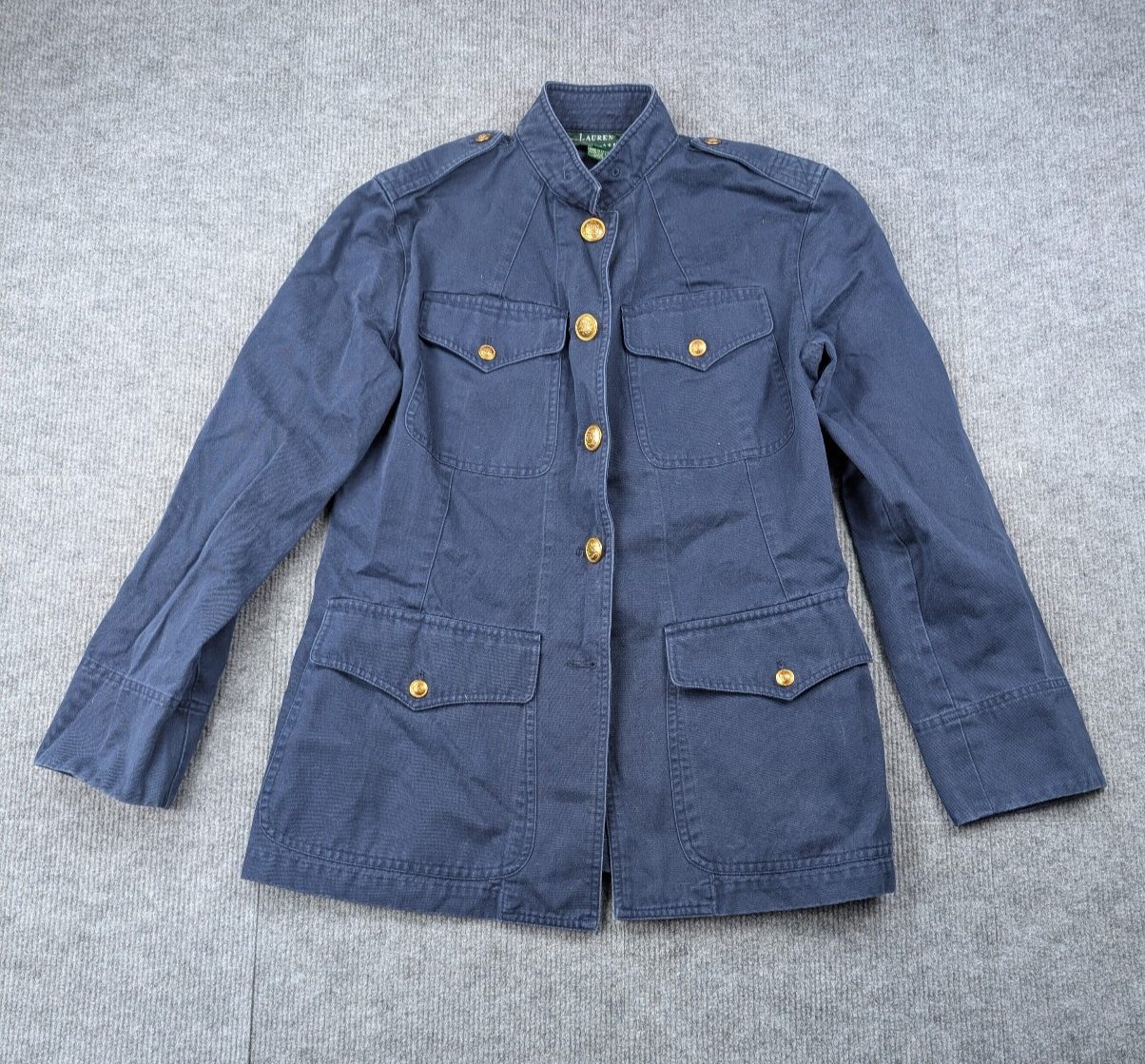 Ralph Lauren Military Jacket Womens 6 Blue Nautical Vintage Officer Gold Buttons