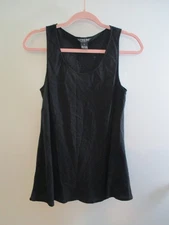 Citron Santa Monica Womens Sz L 100% Silk Black Gauze Tank Top Blouse Old Money