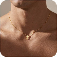 Easter Basket Stuffer Cross Necklace for Women Girls, Dainty 14K Gold Silver Pla