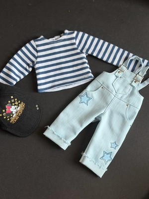 Paola Reina Puppenkleidung Set Cap Streifensweatshirt Jeans Overall Handmade