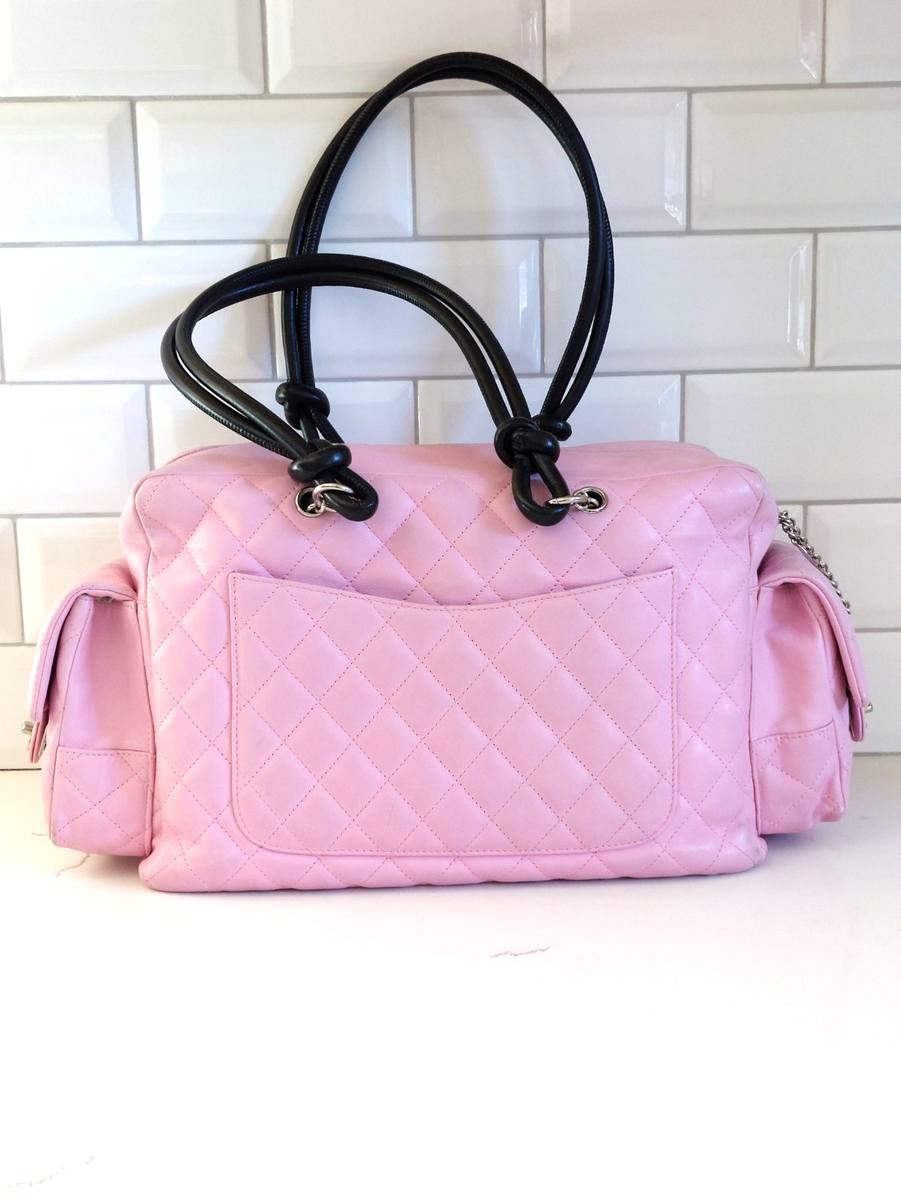 CHANEL Authentic PINK Lambskin Leather Quilted Cambon Reporter Bag