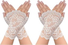 2 Pairs Women's Lace Gloves Fingerless Floral Gloves for Bridal Prom Wed
