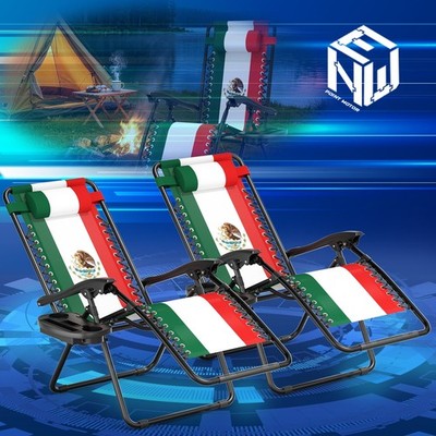 2x MX Flag Zero Gravity Lounge Chair w/ Pillow Foldable Outdoor Reclining Chair