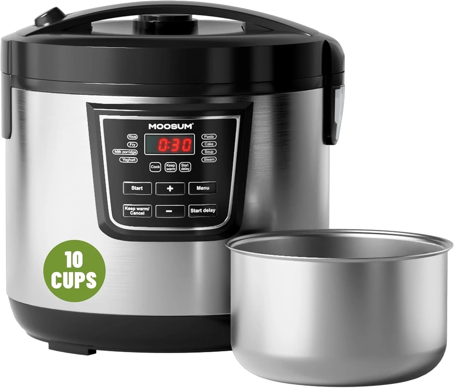 Digital 10 Cup 5 Quart 8-in-1 Rice Cooker & Steamer Stainless Steel New In Box