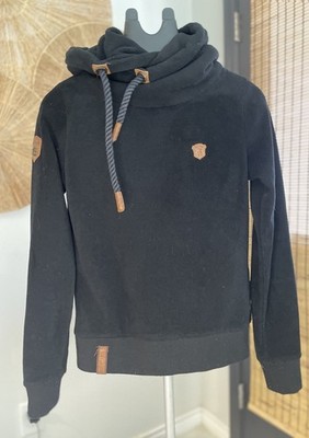 Naketano Black Hoodie Pullover Size S Womens Fleece Lined High Neck Cozy Streetw