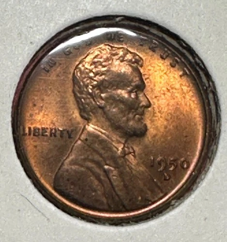1950D US Choice Uncirculated LINCOLN CENT "FULL RED" "Denver" Old US Coin!