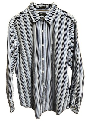 St. John's Bay Men's M 32/33 Blue/White Striped Cotton Dress Shirt Pockets