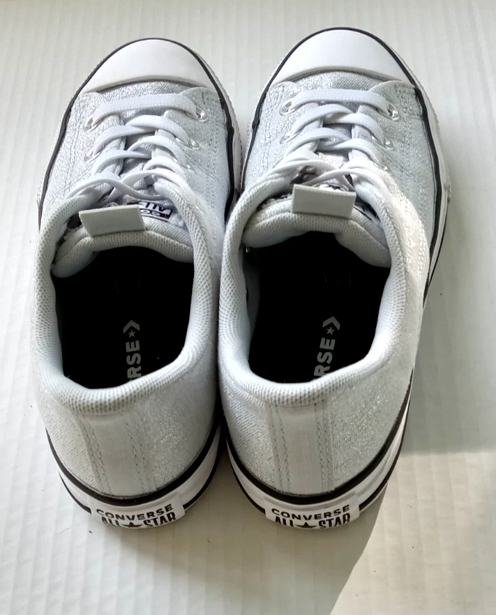 Zapatillas deportivas Converse All Star talla 3 para niña grande plateadas brillantes bajas sin cordones de lona Foto 4 de 4