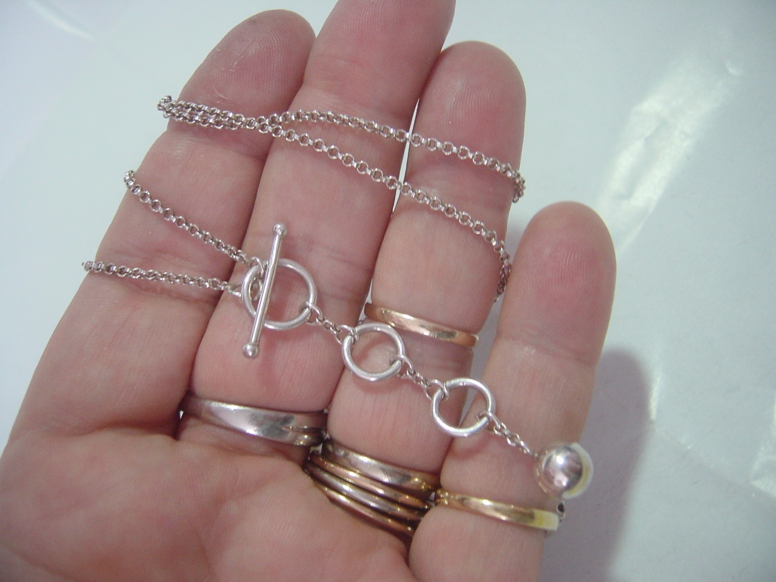 Vintage superb solid silver slim chain & 3 circle… - image 10