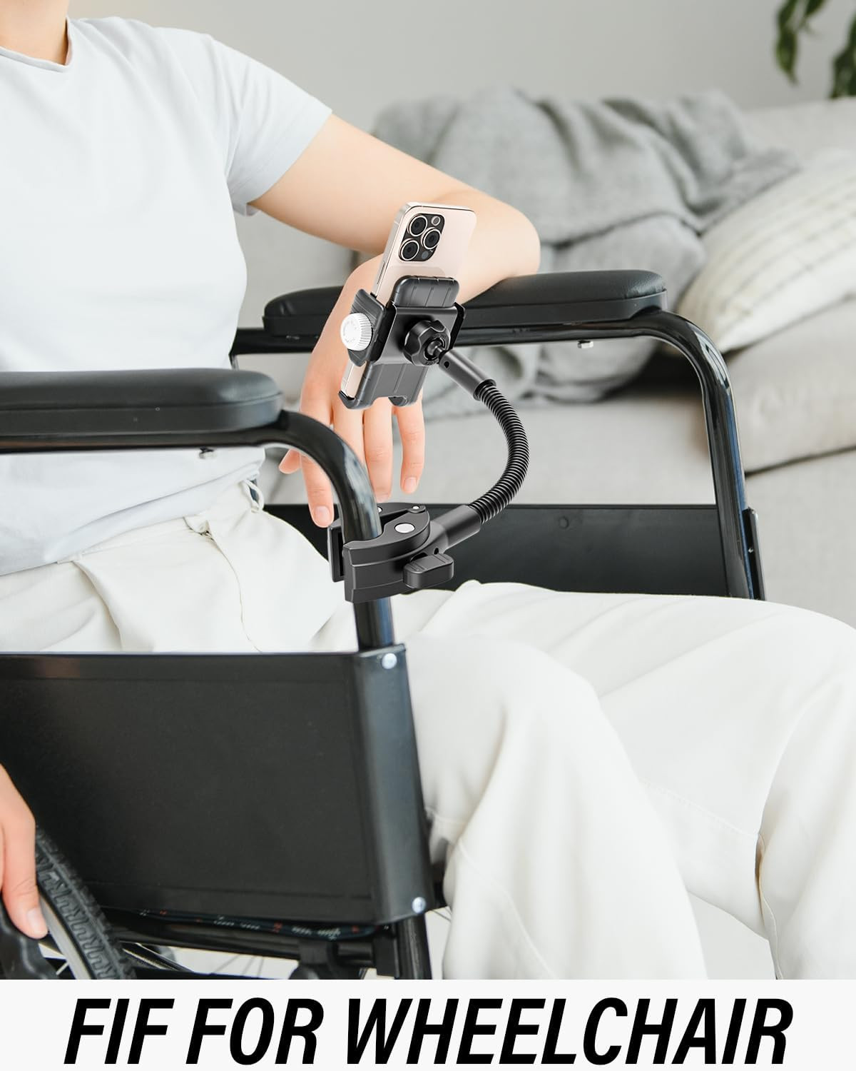 Wheelchair Stroller Phone Holder Flexible Gooseneck Arm Secure Non-Slip Phones