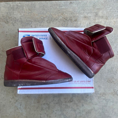Maison Margiela Men's Burgundy Leather High Top Lace-Up Sneakers Made Italy US9