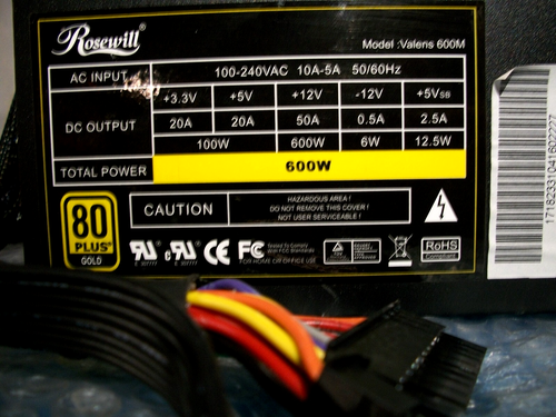 Rosewill VALENS-600M 80 Plus Gold Certified Active- POWER SUPPLY - Afbeelding 3 van 5